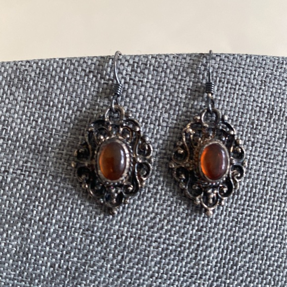 Jewelry - Vintage 925 Silver & Amber Earrings